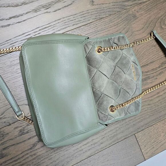 Michael Kors Regina Medium Woven Suede Convertible Shoulder Bag in Army Green - Picture 8 of 12